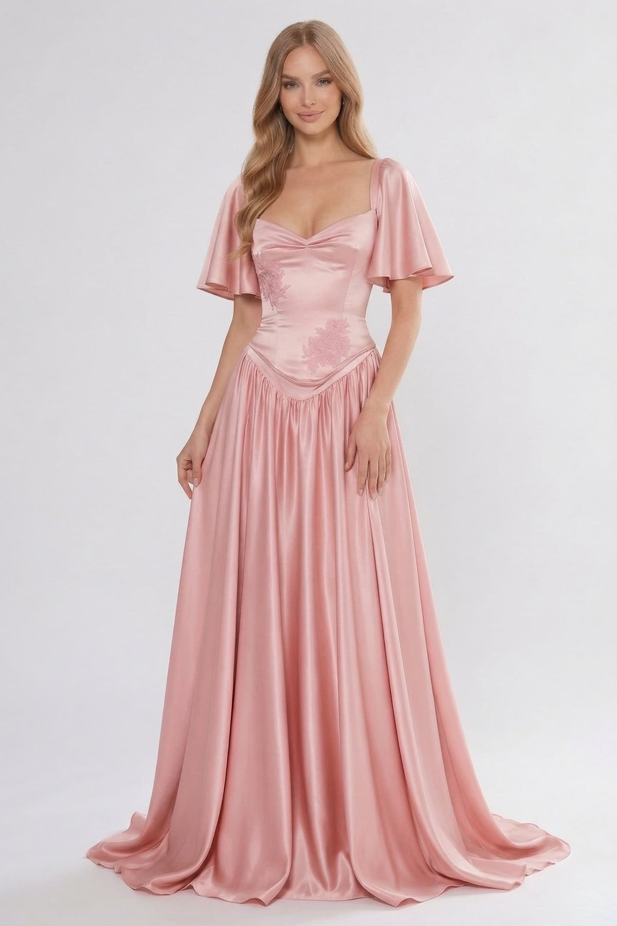 A-Line/Two Piece Floor Length Soft Satin Wedding Guest Dress CG0316