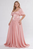 A-Line/Two Piece Floor Length Soft Satin Wedding Guest Dress CG0316