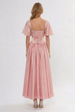 A-Line Ankle Length Soft Satin Wedding Guest Dress CG0317