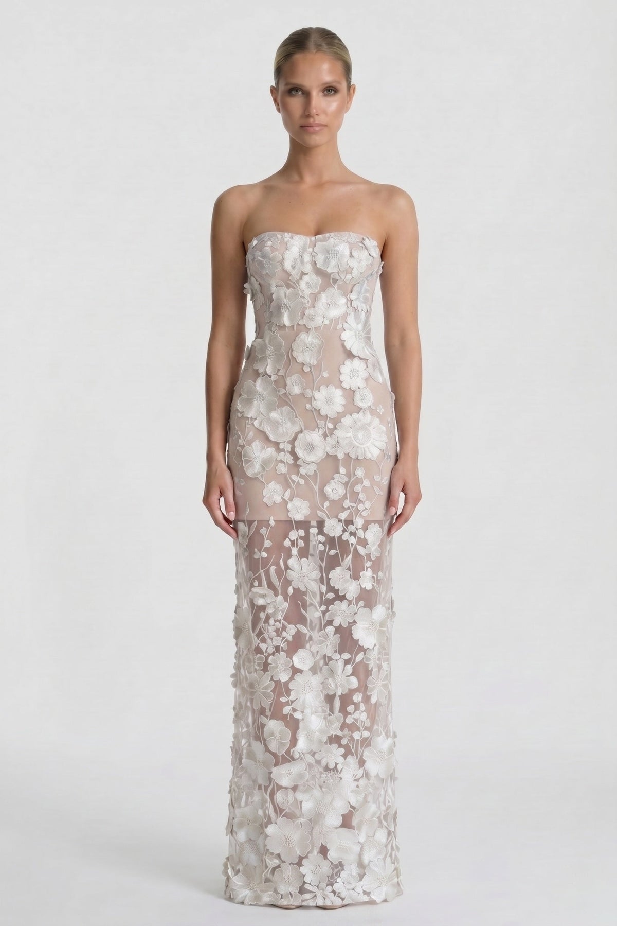 Sheath-Column Maxi Lace Little White Dresses CG0318CW