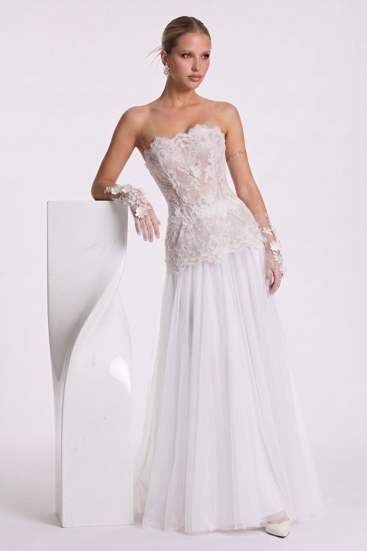 A-Line Maxi Lace Little White Dresses CG0326CW
