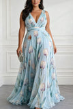 A-Line Maxi Printed Chiffon Wedding Guest Dress CG0330
