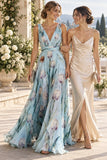A-Line Maxi Printed Chiffon Wedding Guest Dress CG0330