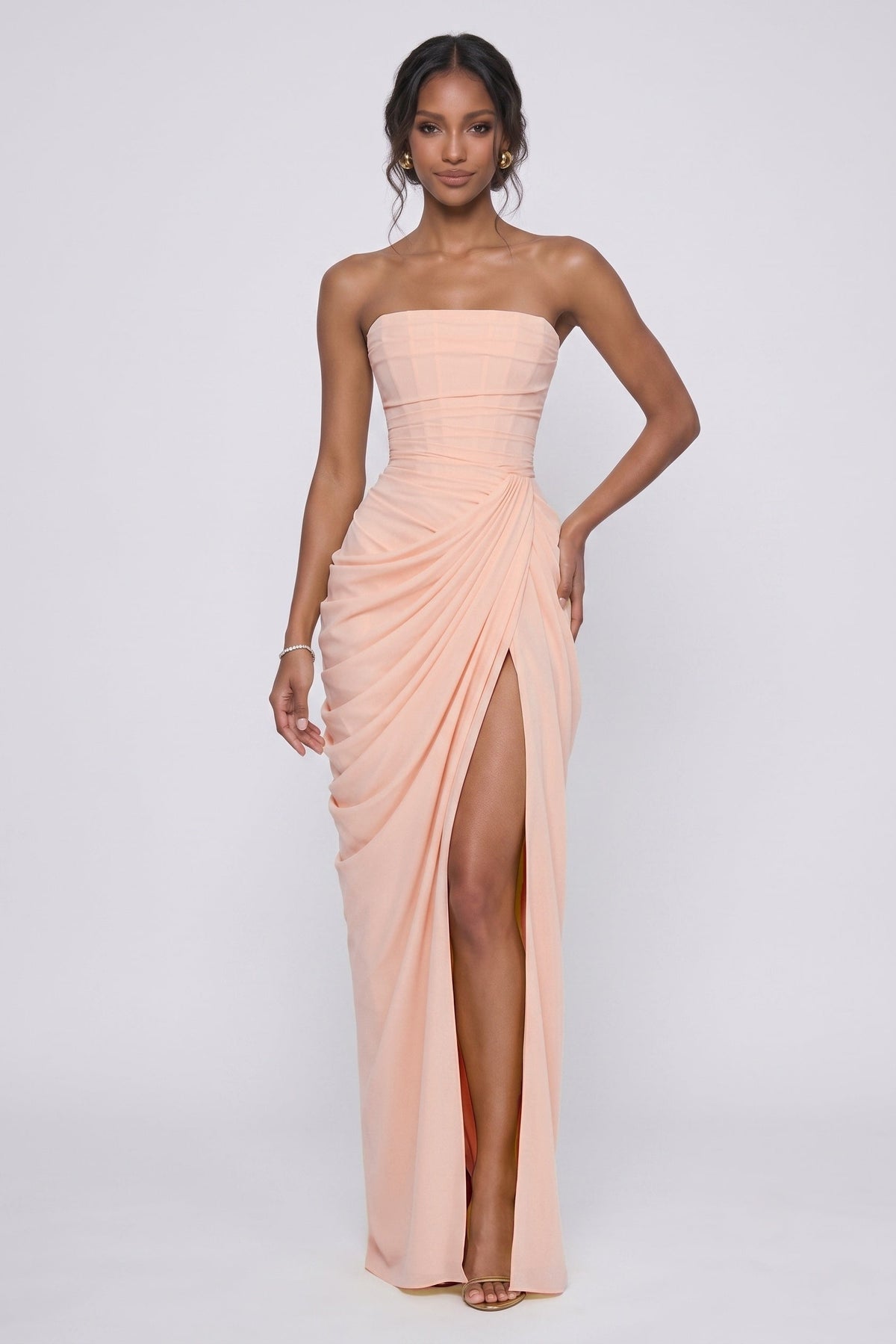 Sheath-Column Maxi Stretch Chiffon Bridesmaid Dress CG0339BM