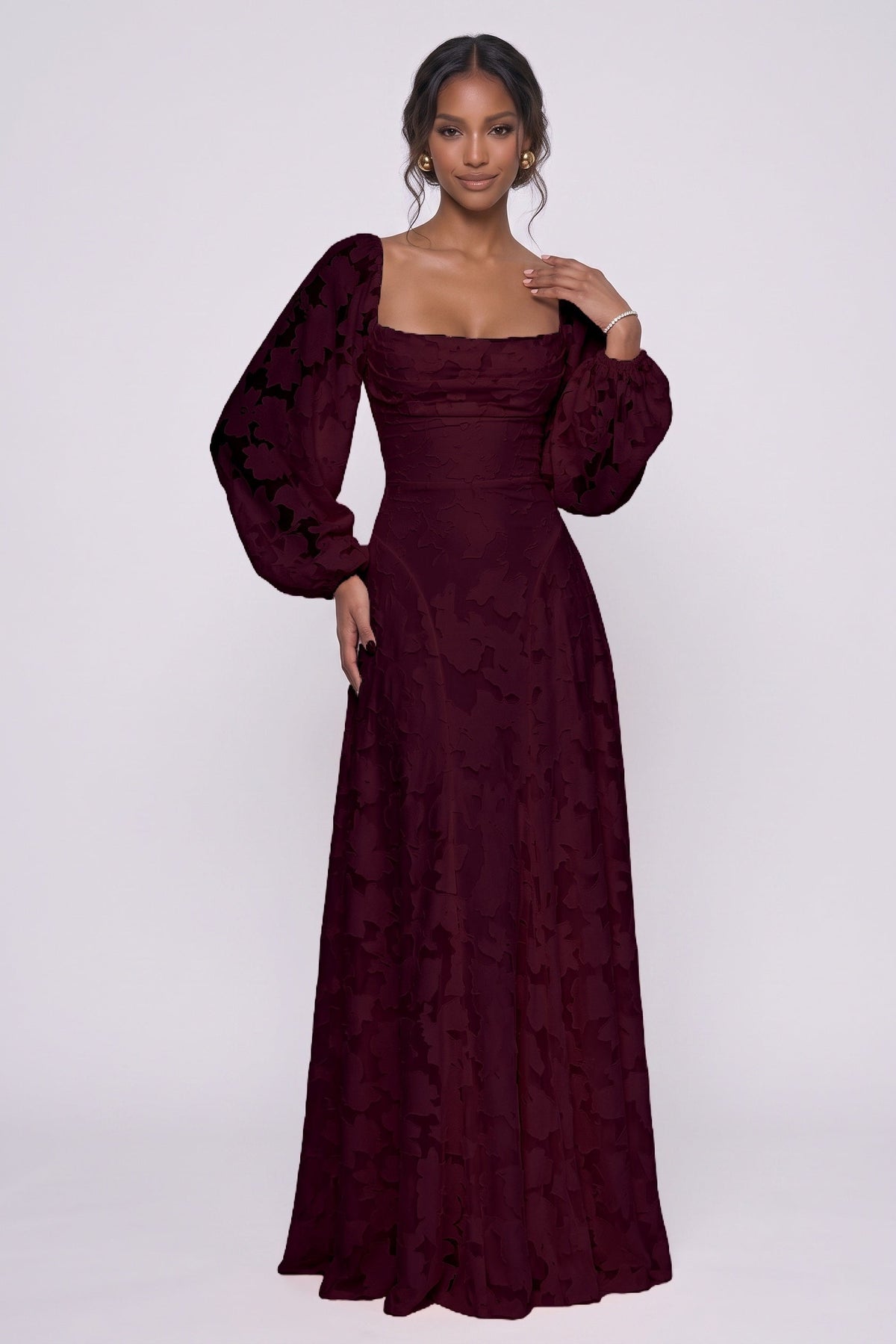A-Line Maxi Chiffon Burnout Bridesmaid Dress CG0340BM