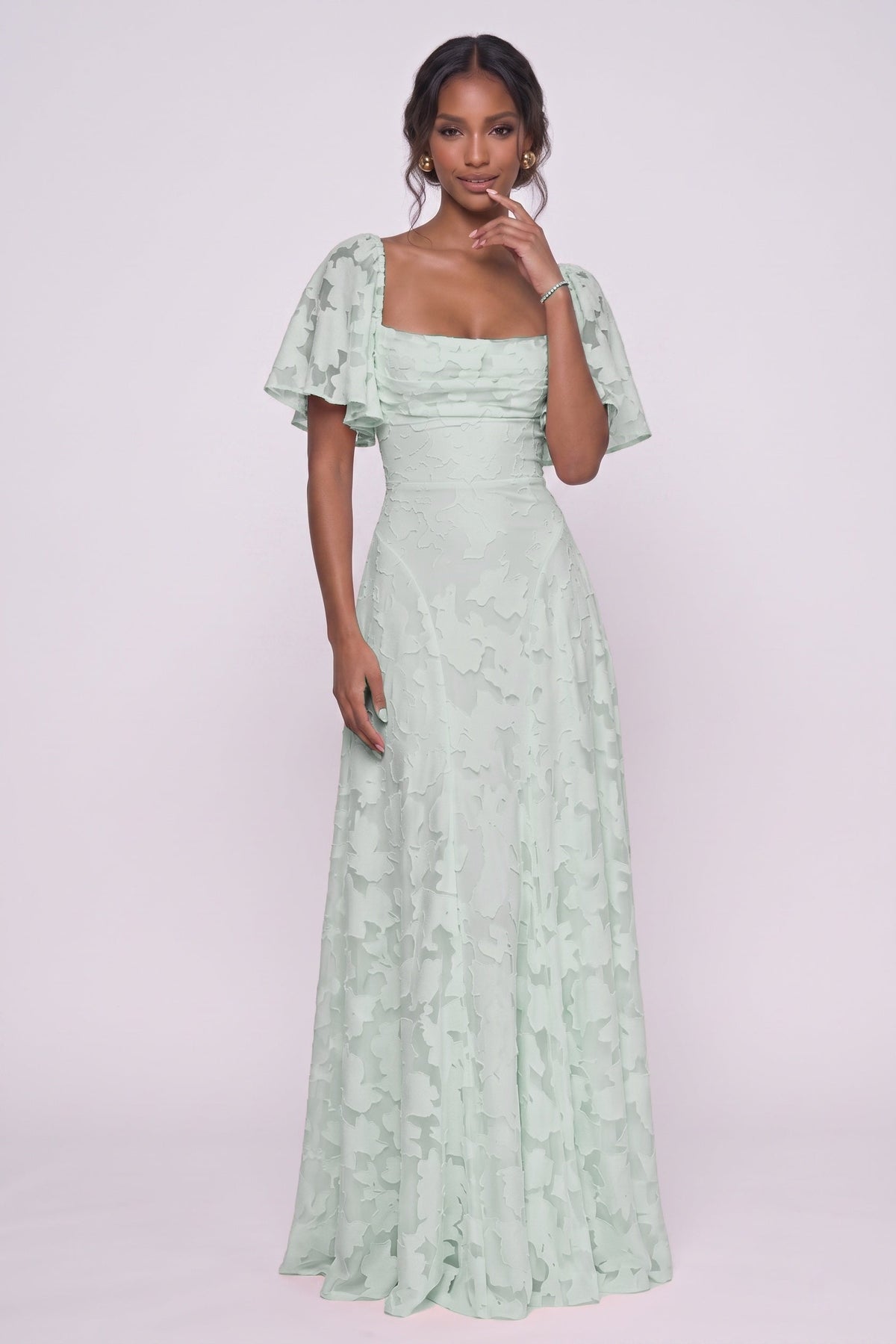 A-Line Maxi Chiffon Burnout Bridesmaid Dress CG0342BM