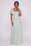 A-Line Maxi Chiffon Burnout Bridesmaid Dress CG0342BM