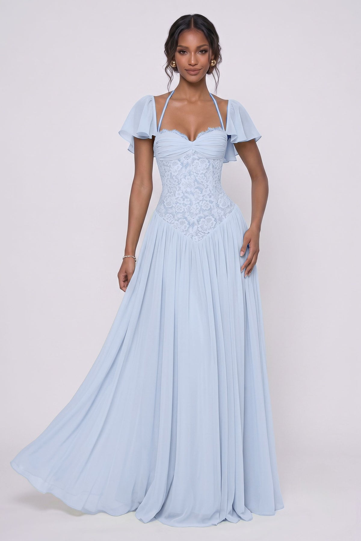 A-Line Floor-length Chiffon Lace Bridesmaid Dress CG0347BM