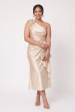 Sheath-Column Tea Length Stretch Satin Wedding Guest Dress CG0349