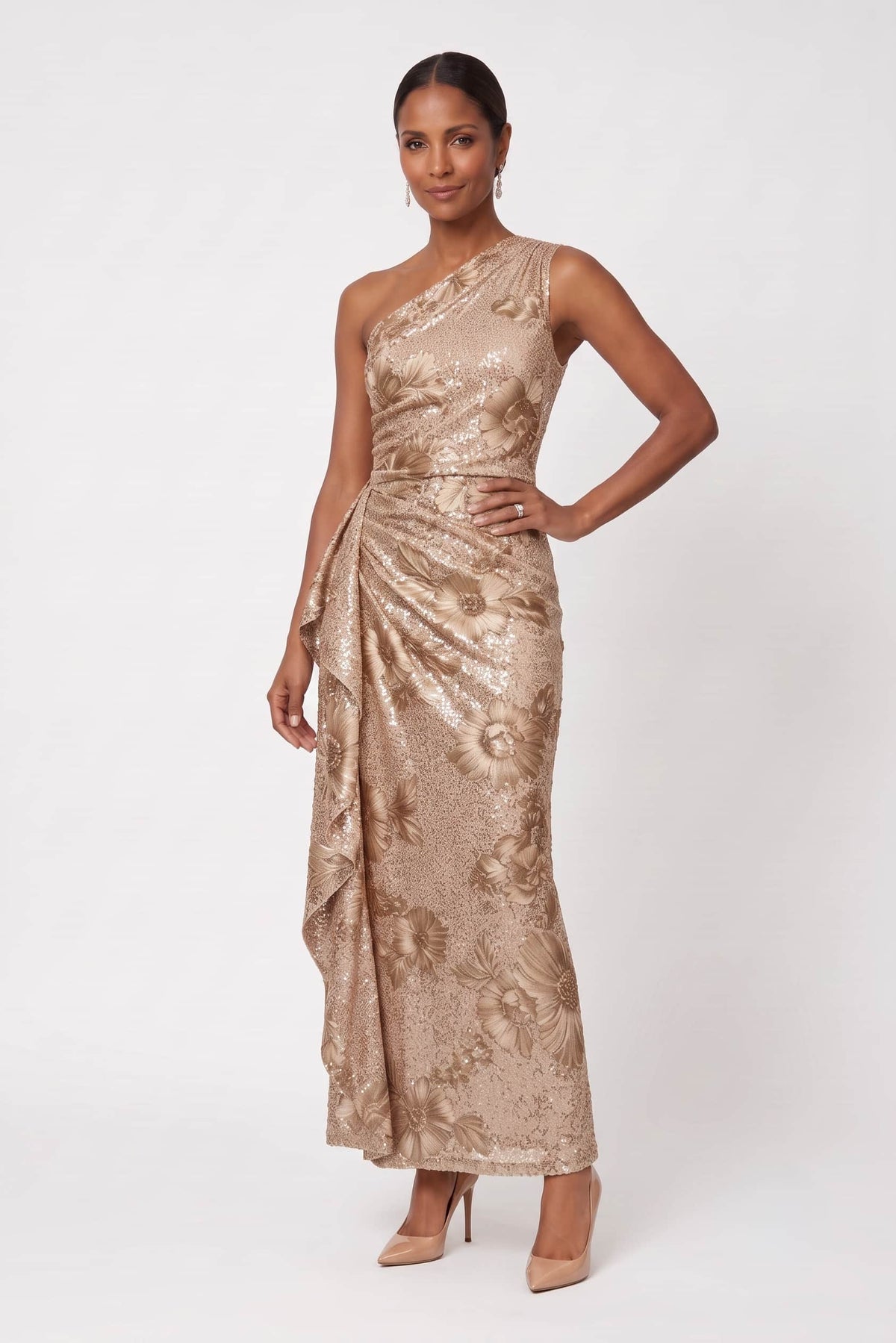 Sheath-Column Ankle Length Sequined Lace Wedding Guest Dress CG0351