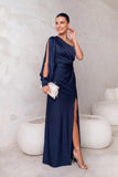 Sheath-Column Floor Length Stretch Satin Wedding Guest Dress CG0352