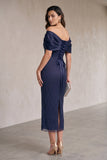 Sheath-Column Tea Length Satin Lace Wedding Guest Dress CG0354