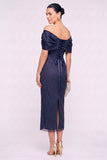Sheath-Column Tea Length Satin Lace Wedding Guest Dress CG0354