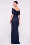 Sheath-Column Floor Length Satin Lace Wedding Guest Dress CG0355
