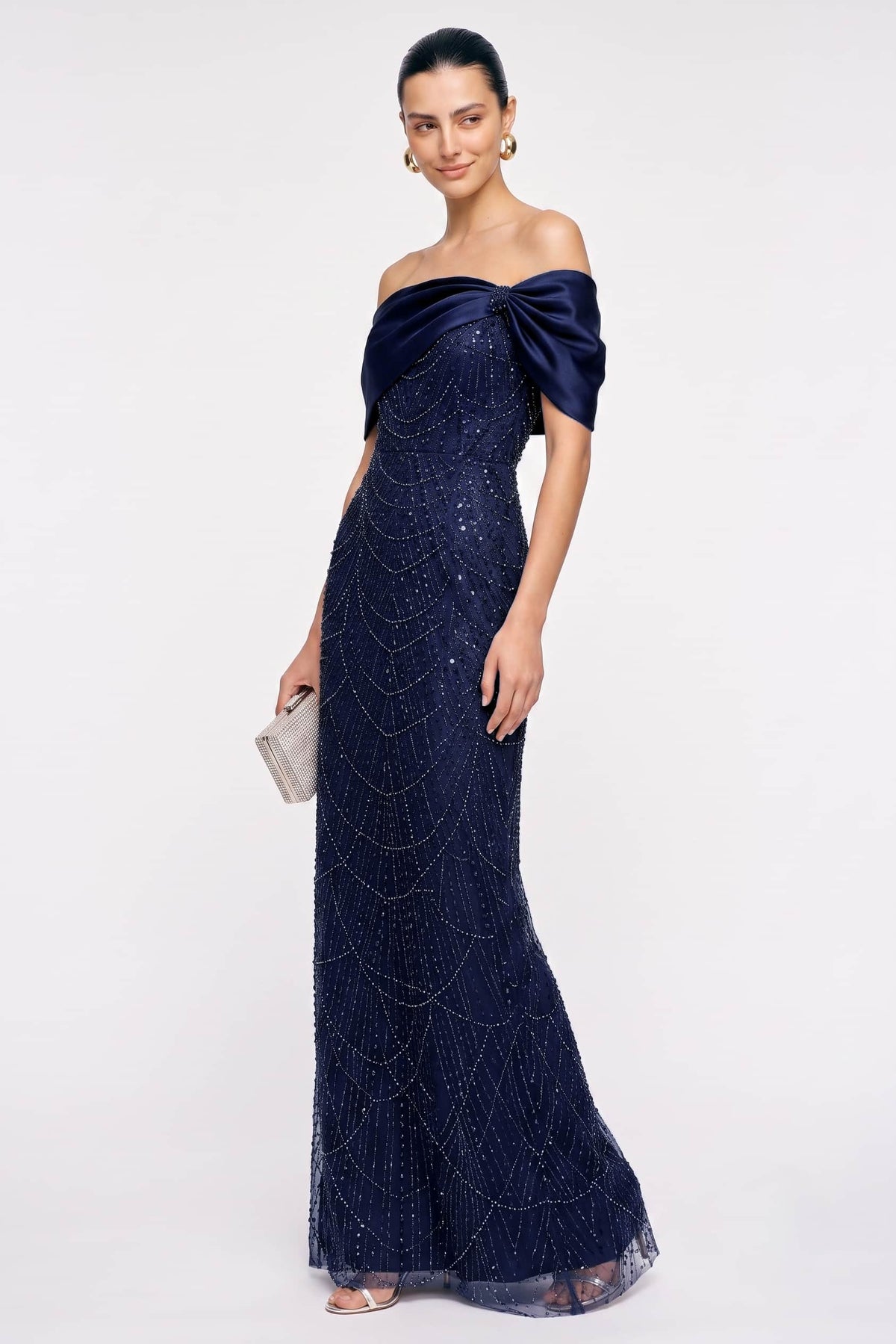 Sheath-Column Floor Length Satin Lace Wedding Guest Dress CG0355