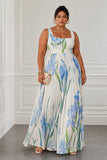 A-Line Maxi Printed Chiffon Wedding Guest Dress CG0356