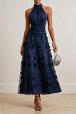 A-Line Ankle Length Stretch Satin Lace Wedding Guest Dress CG0360