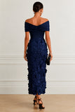 Sheath -Column Tea Length Satin Lace Wedding Guest Dress CG0362