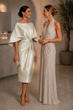 Sheath -Column Tea Length Satin Wedding Guest Dress CG0363