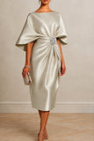 Sheath -Column Tea Length Satin Wedding Guest Dress CG0363