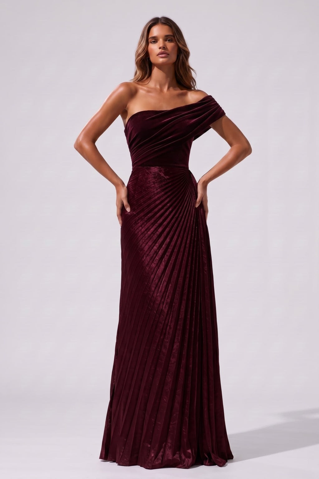 Sheath-Column Floor Length Velvet Metallic Wedding Guest Dress CG0367