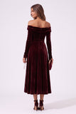 A-Line Tea Length Velvet Wedding Guest Dress CG0371
