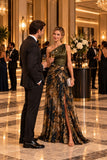 Sheath-Column Floor Length Stretch Satin Print Wedding Guest Dress CG0375