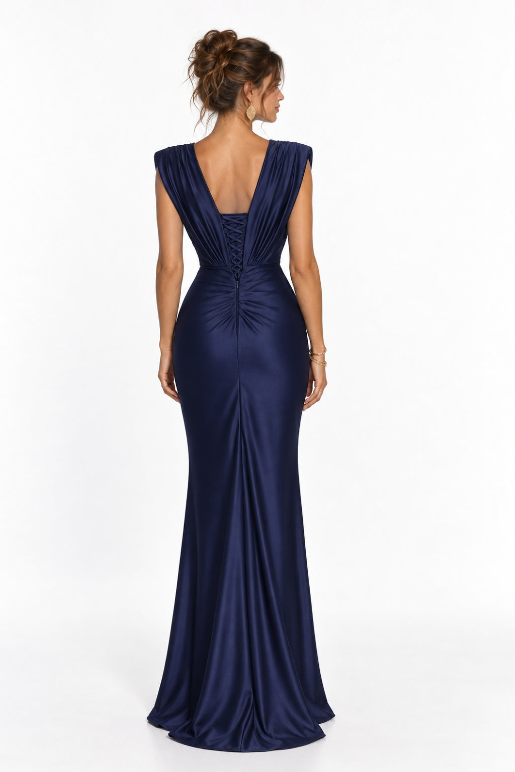 Sheath-Column Floor Length Stretch Satin Wedding Guest Dress CG0385 - Dark Navy - COCOMELODY