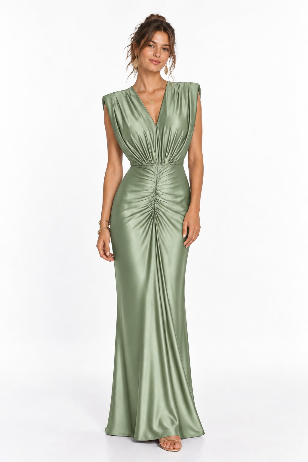 Sheath-Column Floor Length Stretch Satin Wedding Guest Dress CG0385 - Olive Green - COCOMELODY