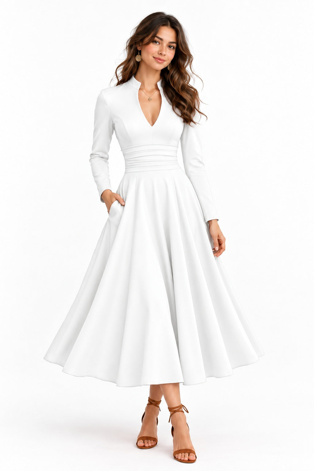 A-Line Tea Length Elastic Cloth Wedding Guest Dress CG0389 - Ivory - COCOMELODY