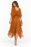 Asymmetrical Tea Length Chiffon Wedding Guest Dress CG0390 - Burnt Orange - COCOMELODY