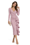 Sheath-Column Tea Length Elastic Cloth Wedding Guest Dress CG0391 - Dusty Rose - COCOMELODY