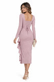 Sheath-Column Tea Length Elastic Cloth Wedding Guest Dress CG0391 - Dusty Rose - COCOMELODY