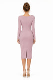Sheath-Column Tea Length Elastic Cloth Wedding Guest Dress CG0392 - Dusty Rose - COCOMELODY