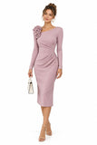 Sheath-Column Tea Length Elastic Cloth Wedding Guest Dress CG0392 - Dusty Rose - COCOMELODY