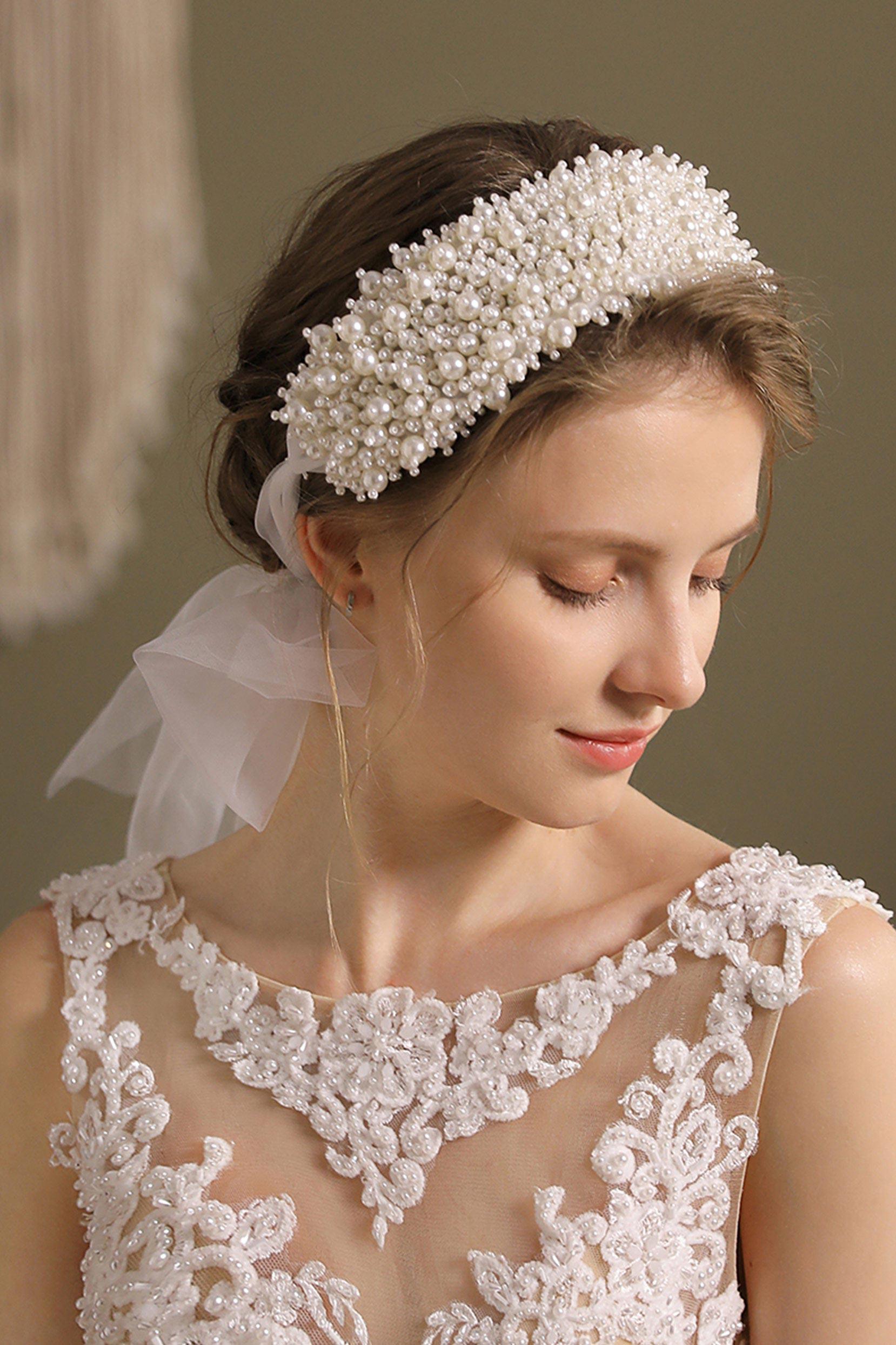 Imitation Pearl and Tulle Headbands CH0359 - COCOMELODY