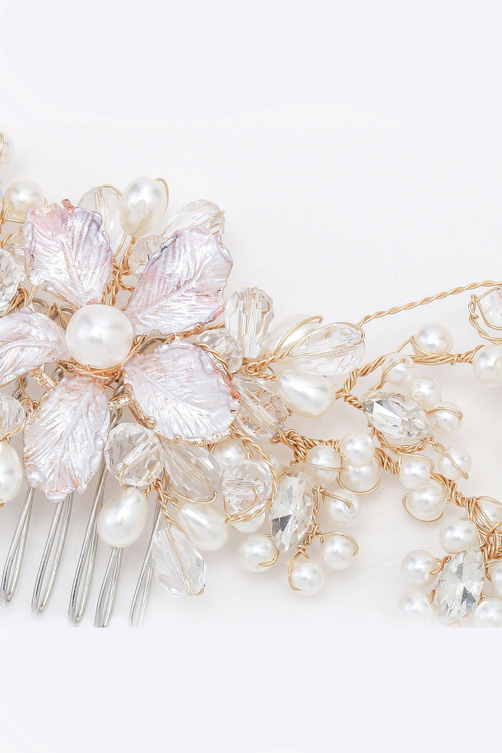 Alloy Hair Combs with Imitation Pearl Crystals CH0409 - COCOMELODY