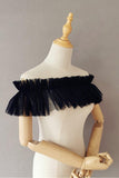 Black Tulle Wedding Shawl with Pleating CJ0098 - COCOMELODY