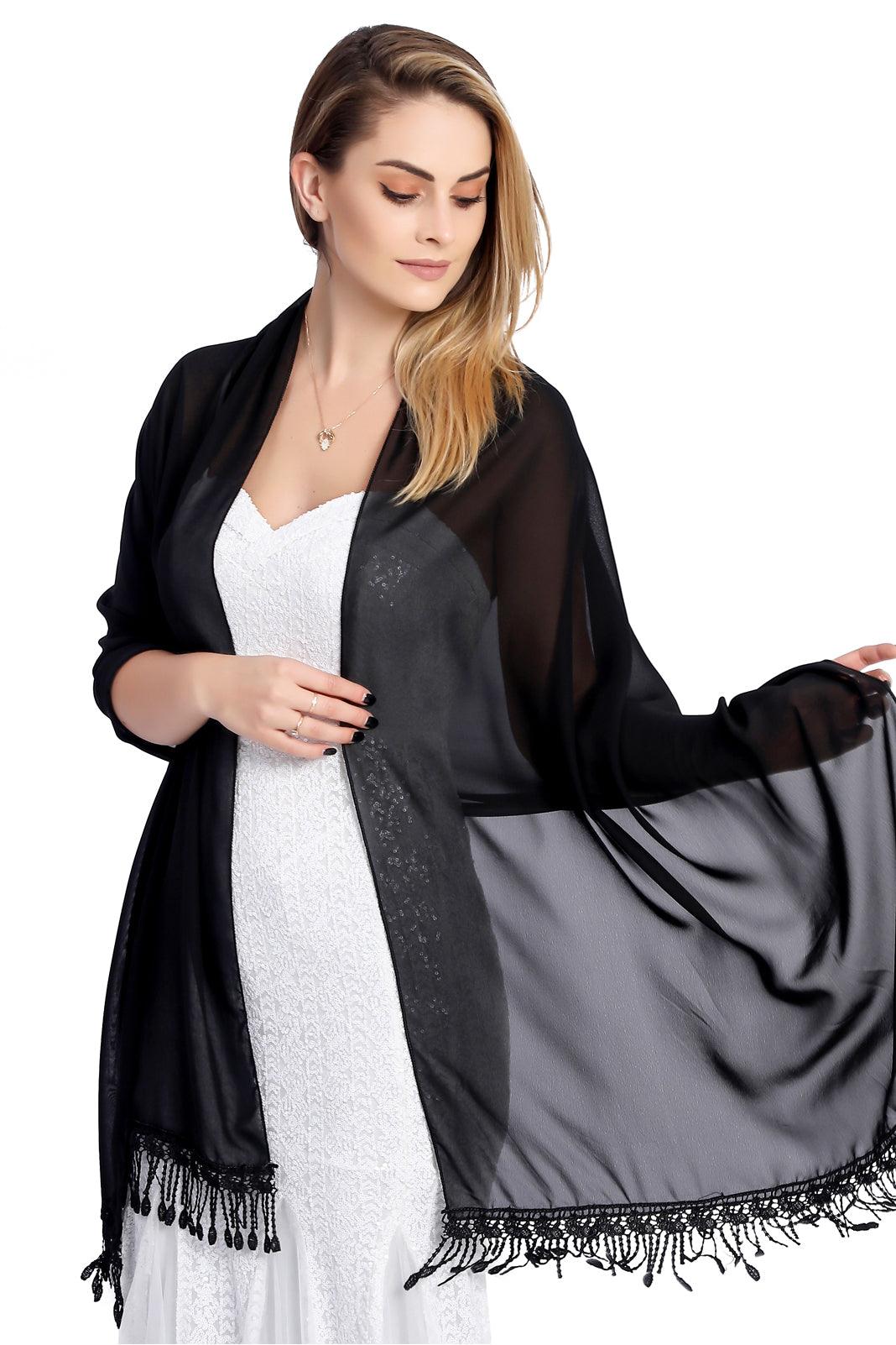Chiffon Shawl with Tassels CJ0108 - COCOMELODY