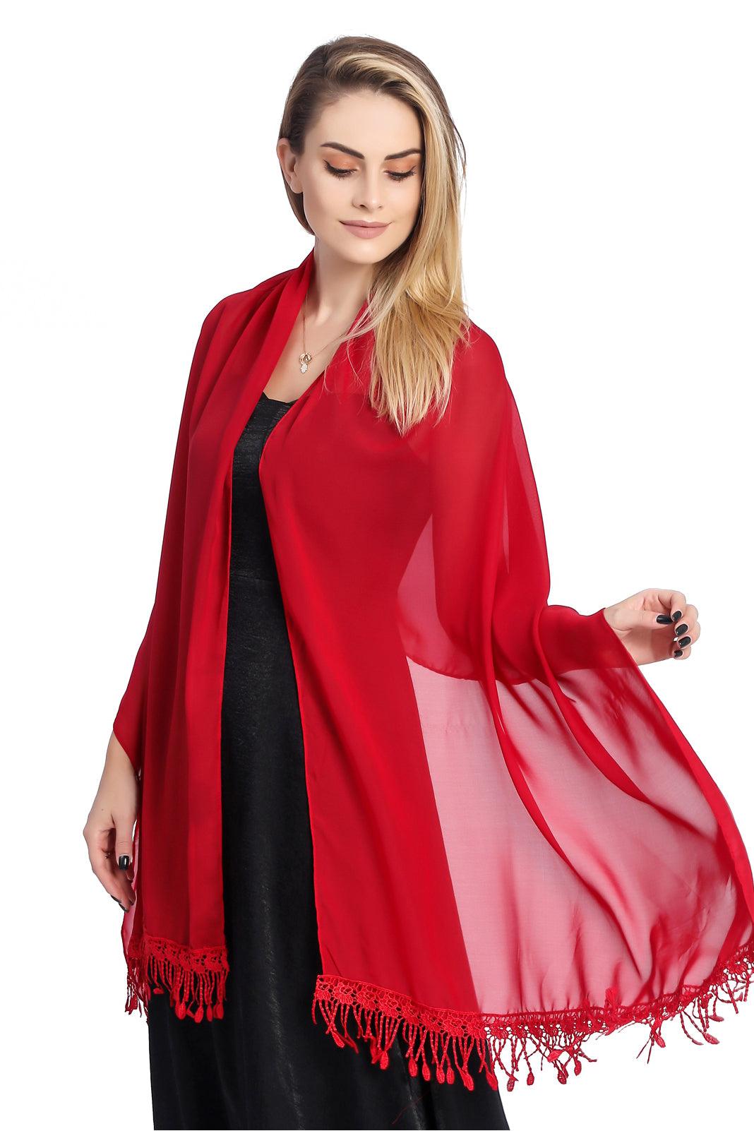 Chiffon Shawl with Tassels CJ0108 - COCOMELODY