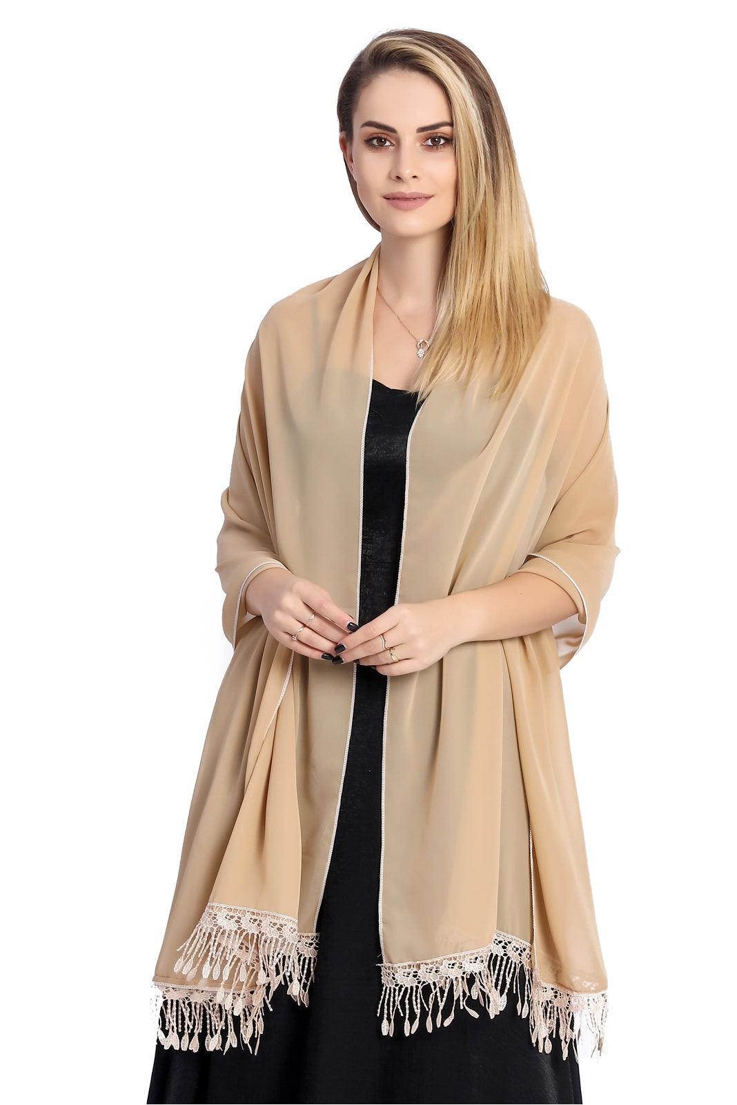 Chiffon Shawl with Tassels CJ0108 - COCOMELODY