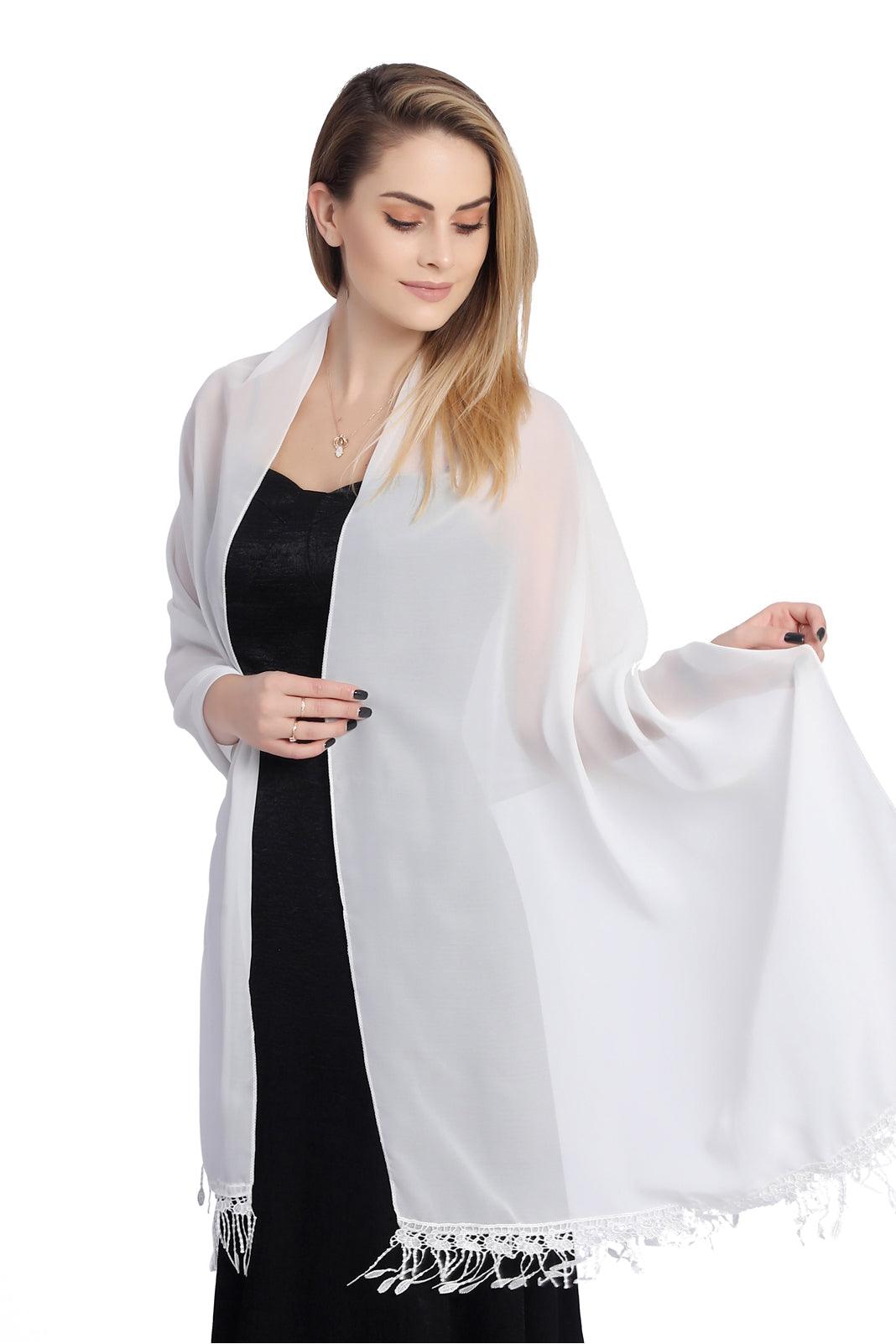 Chiffon Shawl with Tassels CJ0108 - COCOMELODY