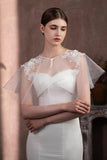 Tulle Shawl with Appliques Lace Beading CJ0115 - COCOMELODY
