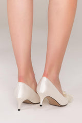 Stiletto Heel Satin Pointed Toe Bridal Shoes Bowknot CK0104 - COCOMELODY