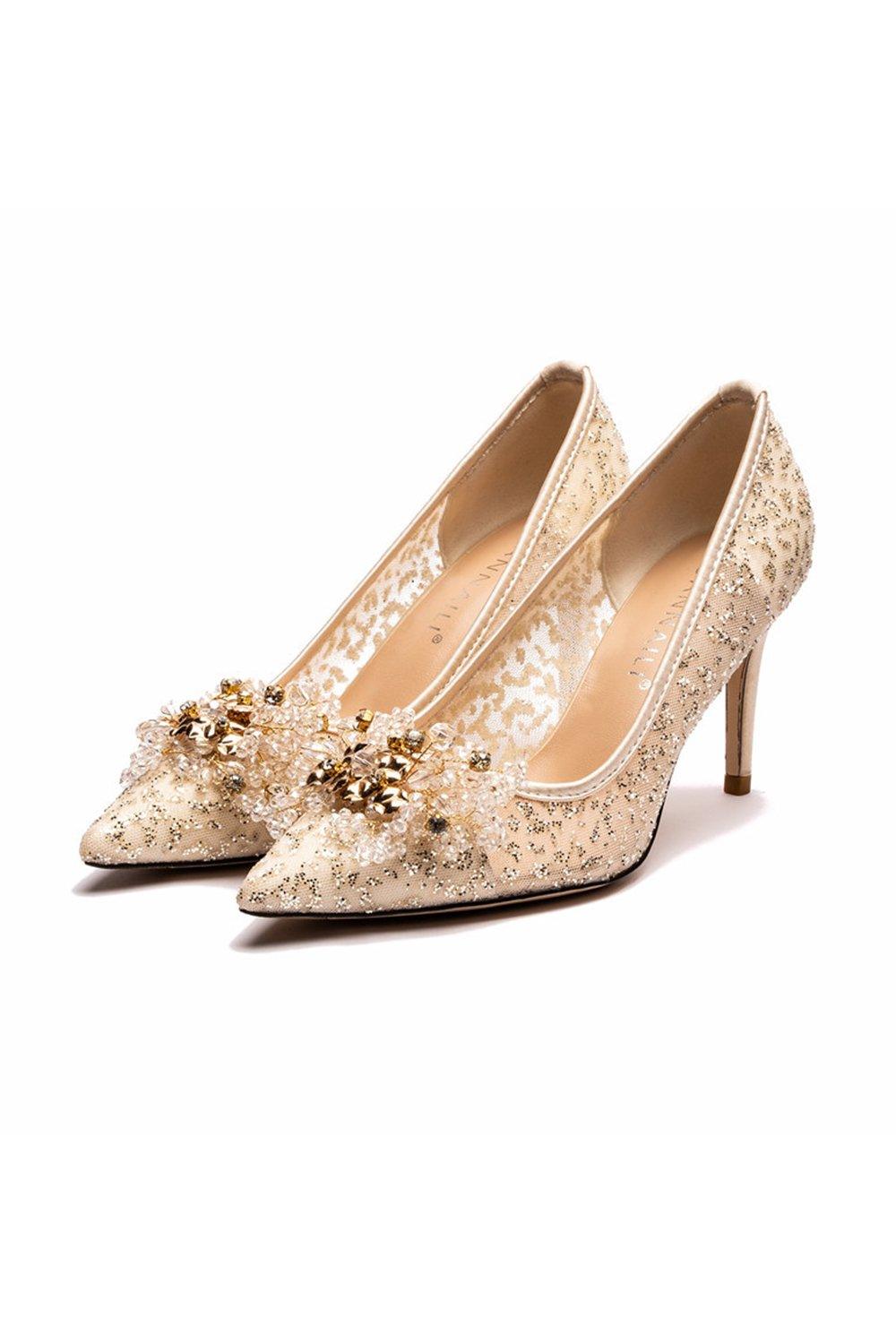 Stiletto Heel 8cm Tulle Heels Bridal Shoes CK0121 - COCOMELODY