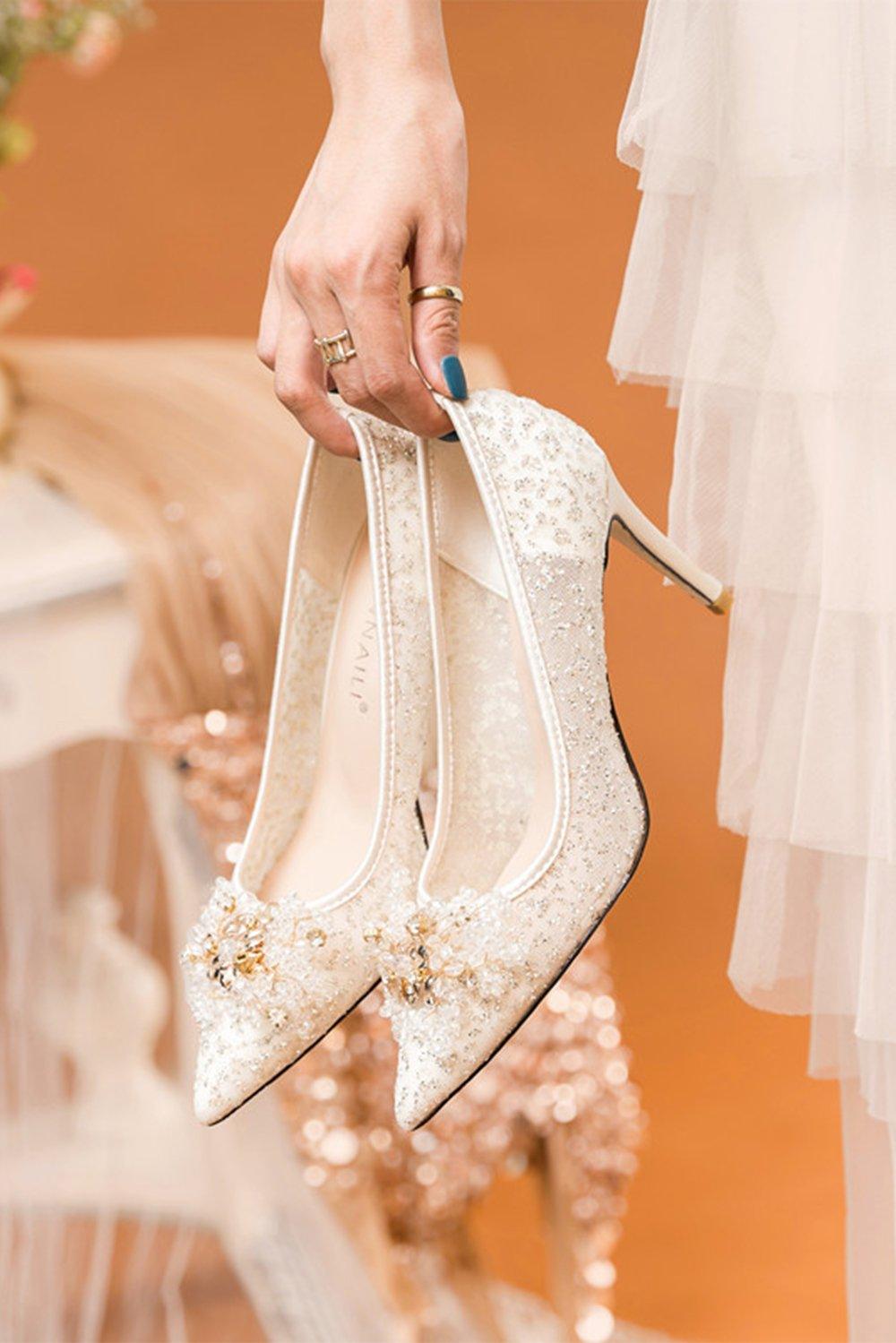 Stiletto Heel 8cm Tulle Heels Bridal Shoes CK0121 - COCOMELODY