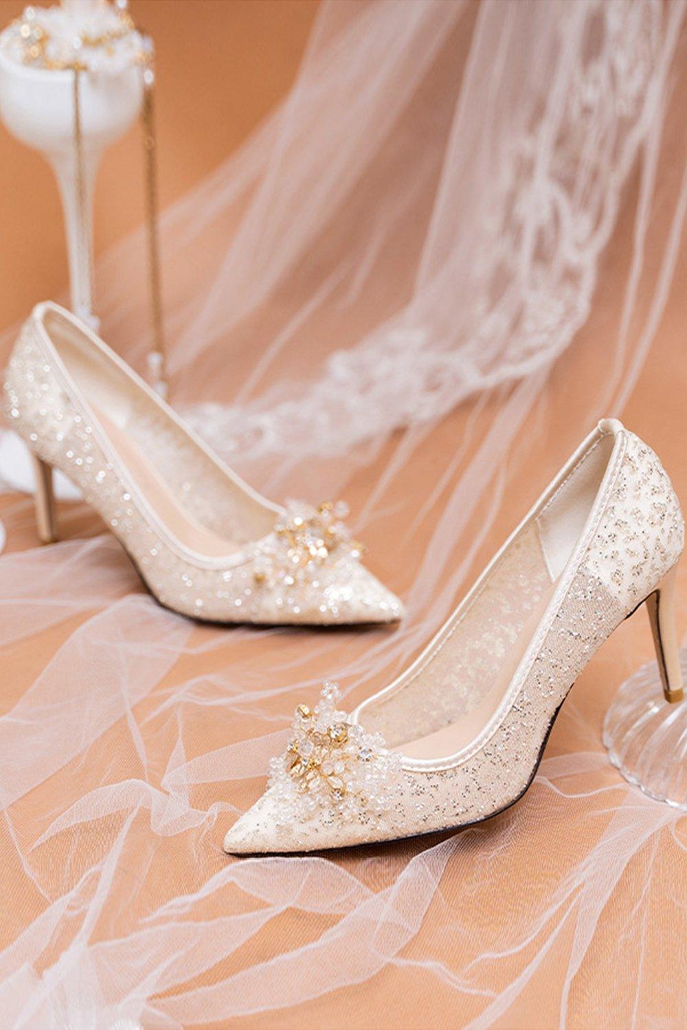 Stiletto Heel 8cm Tulle Heels Bridal Shoes CK0121 - COCOMELODY
