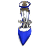 Blue Rhinestone Ankle Strap Pointy Stiletto Heels CK0131 - COCOMELODY