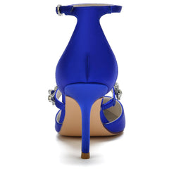 Blue Rhinestone Ankle Strap Pointy Stiletto Heels CK0131 - COCOMELODY