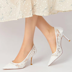 Stiletto Heel 8.5cm Silk-Like Lace Shoes CK0157 - COCOMELODY